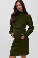 Mamalicious Maternity and breastfeeding knit dress green