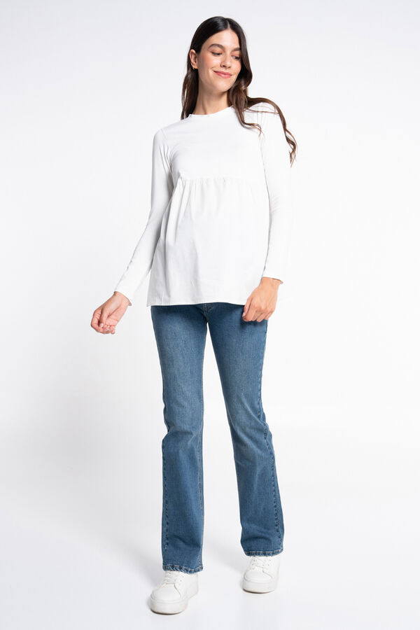 Ohma! Vaqueros campana de maternidad azul