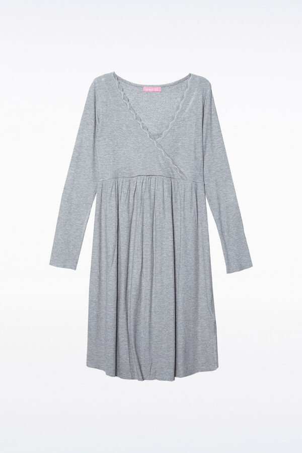 Ohma! maternity rib nightgown with crossover neckline grey