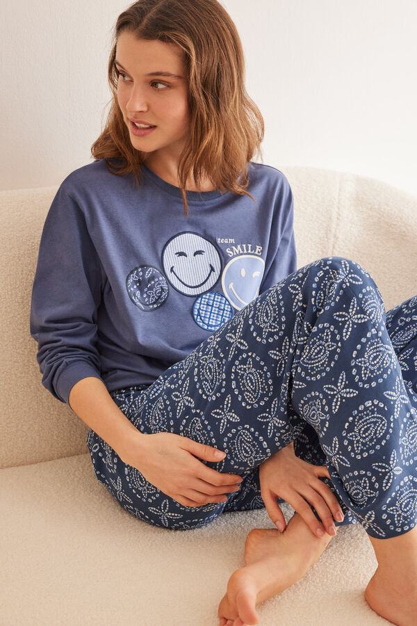 Womensecret SmileyWorld ®-mintás, 100% pamut kék pulóver kék