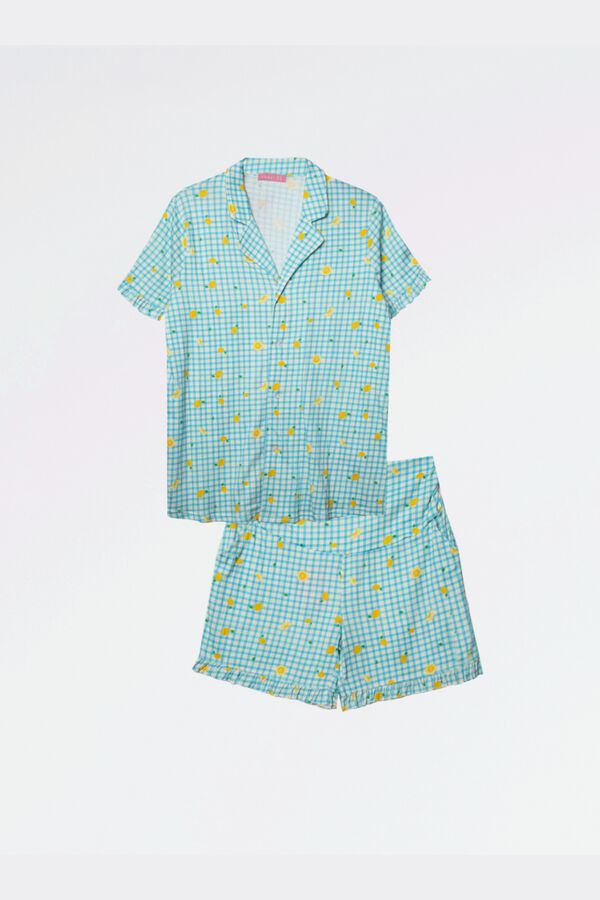 Ohma Gingham and lemon print maternity pyjamas printed