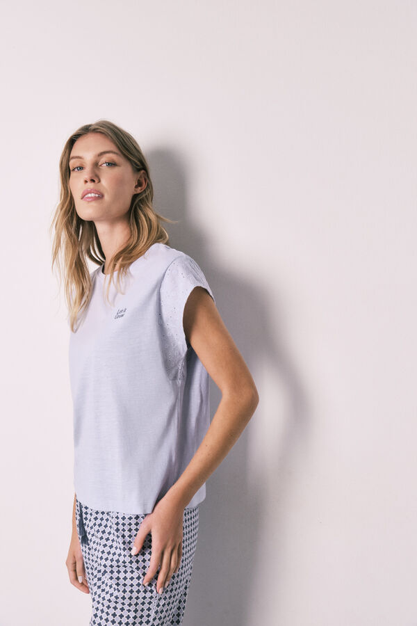 Women'secret Lilac printed cotton short sleeve long pyjamas pink