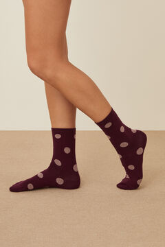 Womensecret Gránátvörös zokni nagy pöttyökkel rávasalt mintás