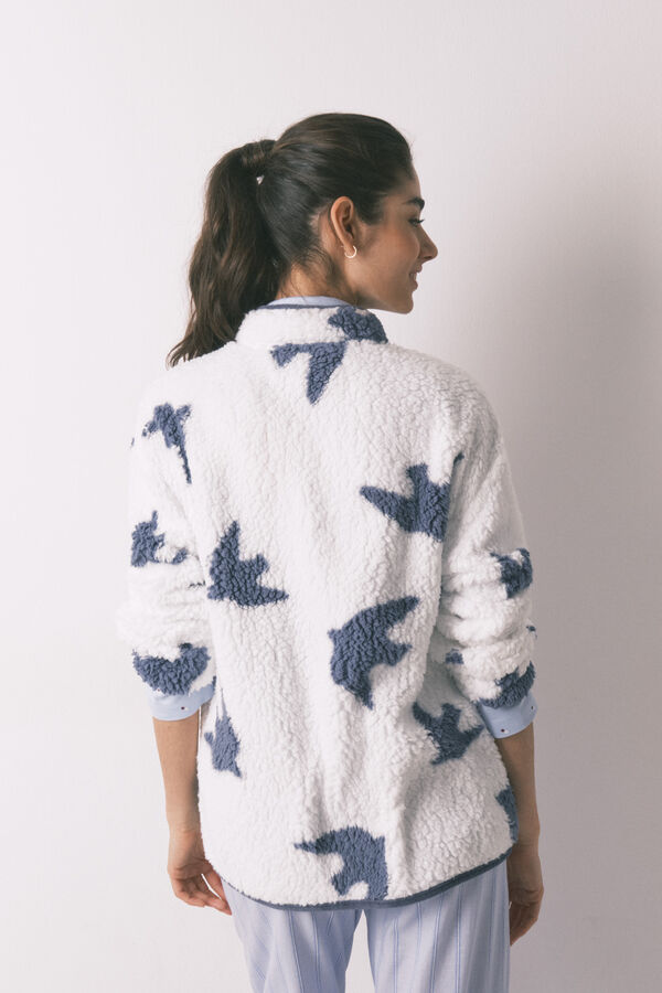 Women'secret White faux shearling bird print short robe beige