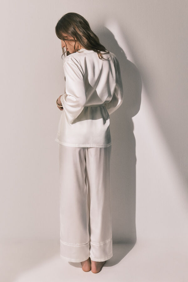 Women'secret Long pyjama and satin robe set in White beige