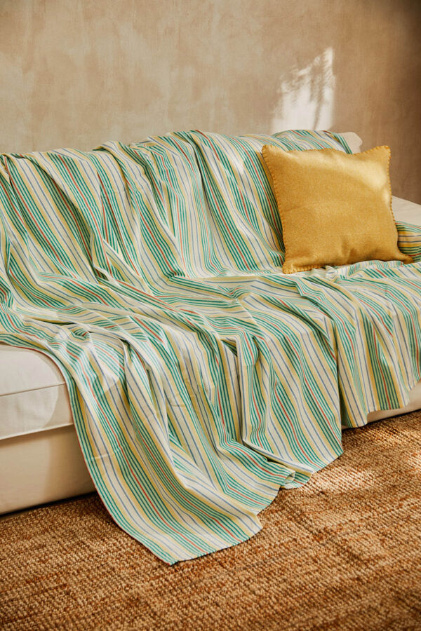 Calma House Sofabezug aus recycelter Baumwolle mit t&uuml;rkisfarbenen Streifen Haiti Blau