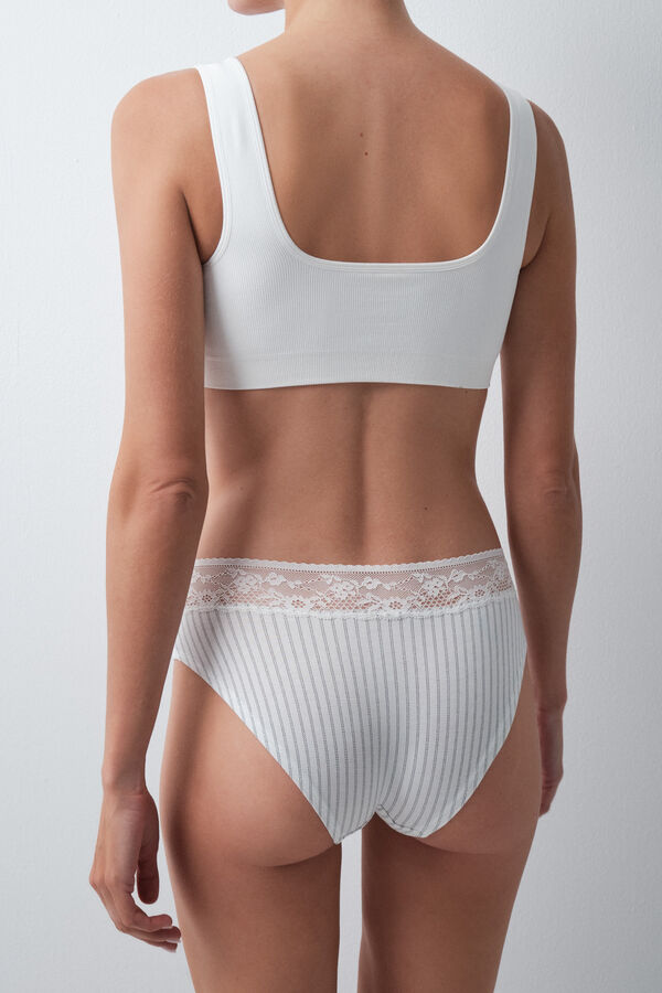 Women'secret Braga ancha algod&oacute;n encaje estampado rayas beige