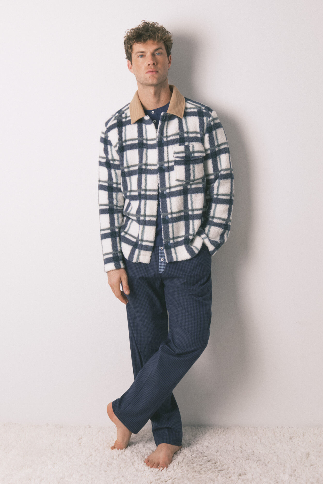 Women'secret Men's short robe faux shearling coat 