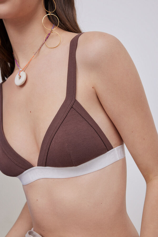 Womensecret Brown cotton triangle bra top nude