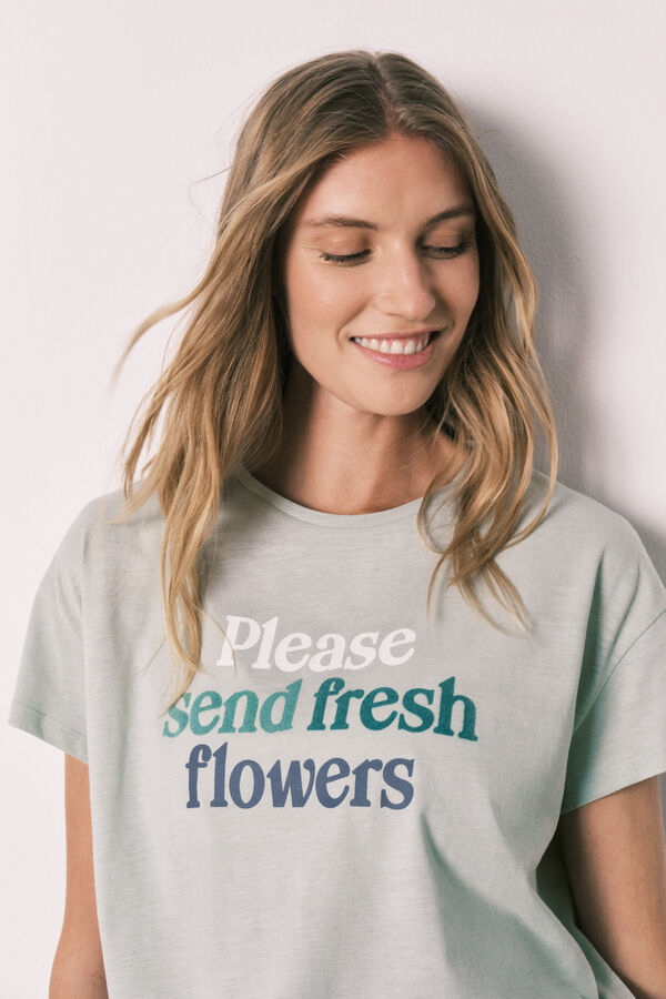 Women'secret Pijama comprido de manga curta em algod&atilde;o estampado bandana verde verde