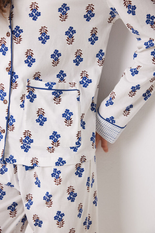 Womensecret Long shirt pajamas 100% cotton flowers blue