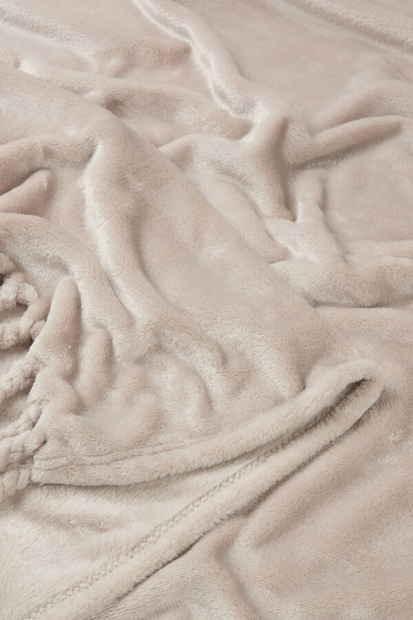 Textura Fleecedecke Fransen Naturwei&szlig;