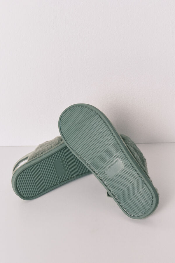 Women'secret Zelene sobne papuče od krzna Zelena