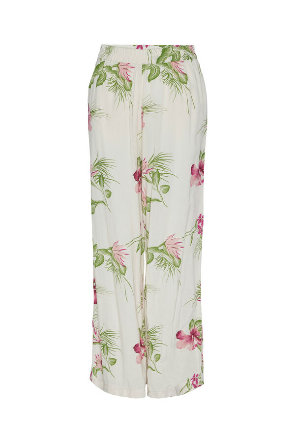 Womensecret Women's flowing trousers in 100% cotton. Floral print and elasticated waist. barna