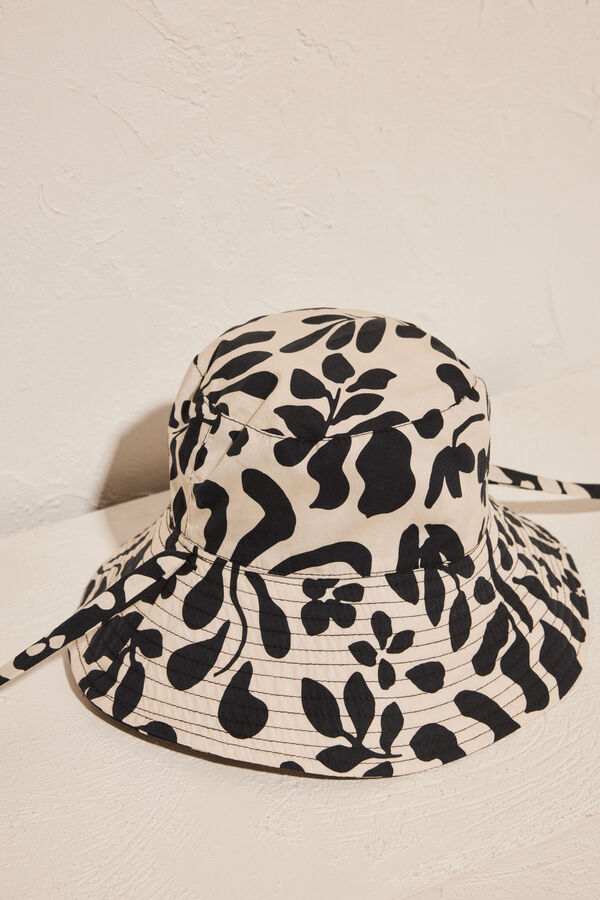 Womensecret Fekete-fehér virágmintás, kifordítható kalap fekete