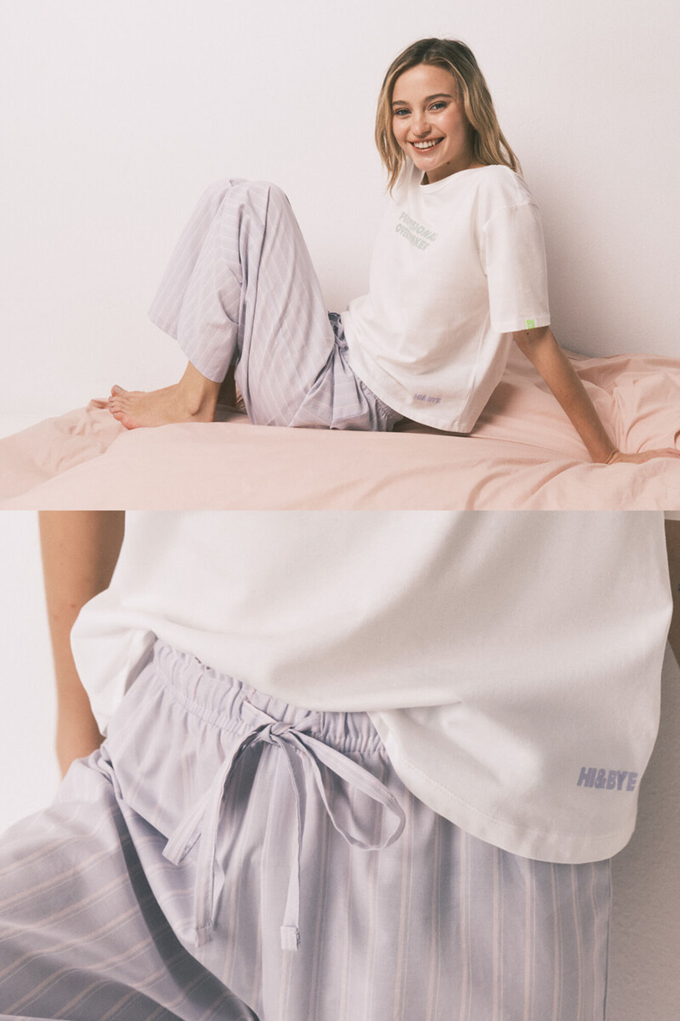 HI&BYE Blue 100% cotton striped long pyjamas