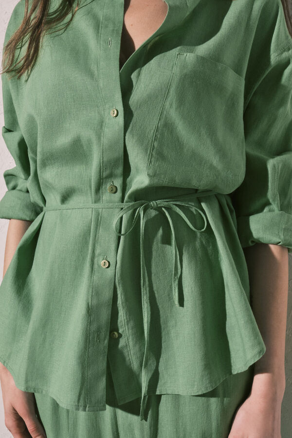 Women'secret Zelena lanena ko&scaron;ulja dugih rukava Zelena