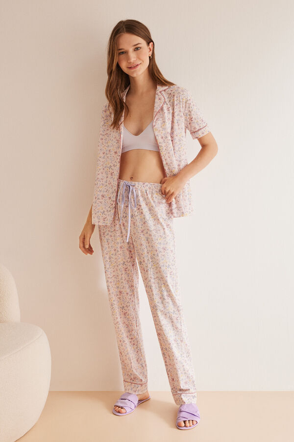 Womensecret Pijama camisero 100% algodón flores rosa