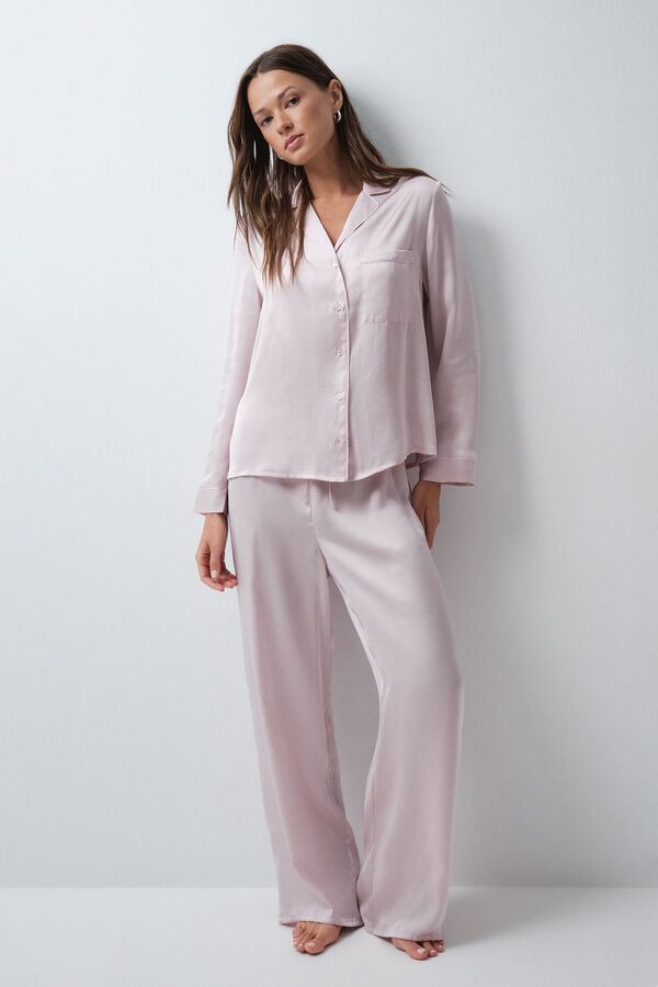 Women'secret Pyjama long chemise satin&eacute; rose rose