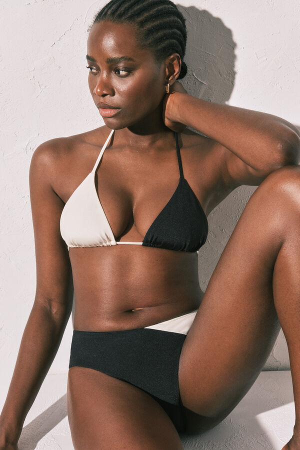 Women'secret Black & White high-waisted color block bikini bottoms black
