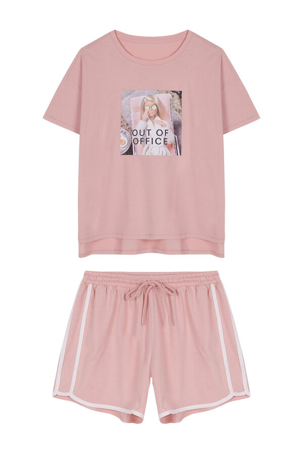 Womensecret Barbie-mintás, rózsaszín rövid pizsama, 100% pamutból rózsaszín