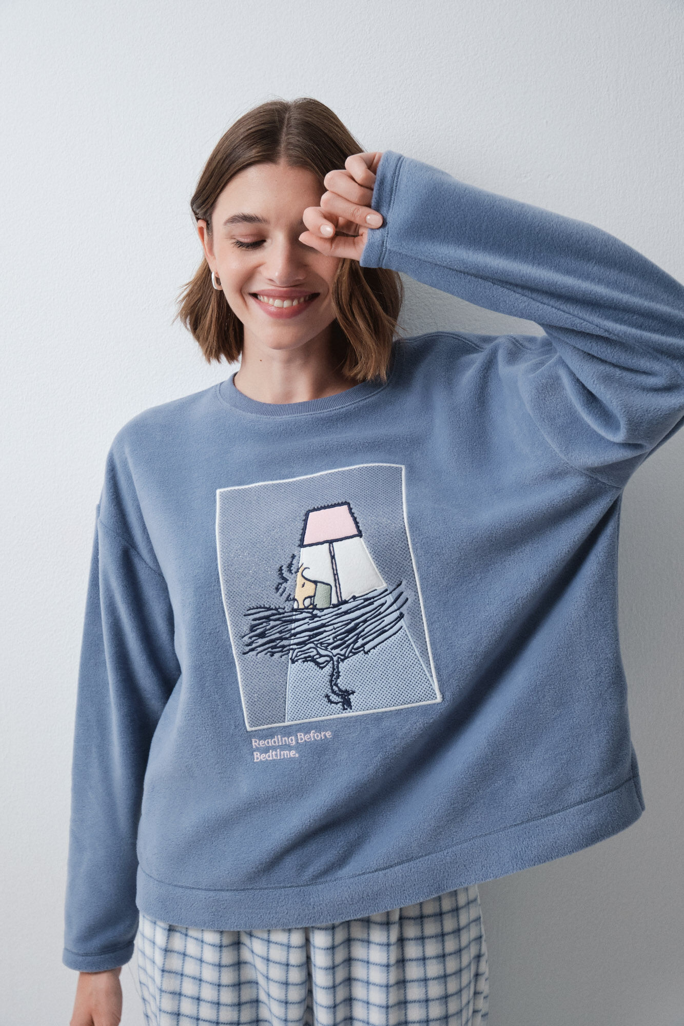 Women'secret Pyjama long polaire &agrave; carreaux Snoopy