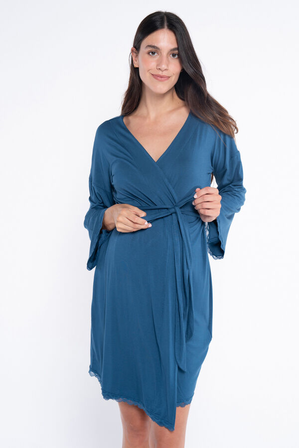 Ohma! Maternity Robe with Lace Lace blue