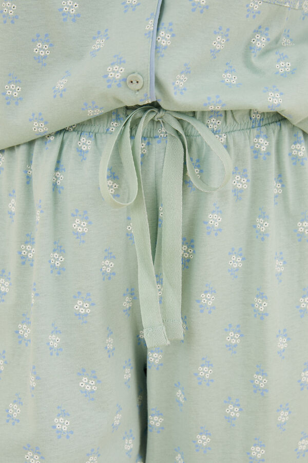 Womensecret Pijama camisero 100% algodón verde flores estampado