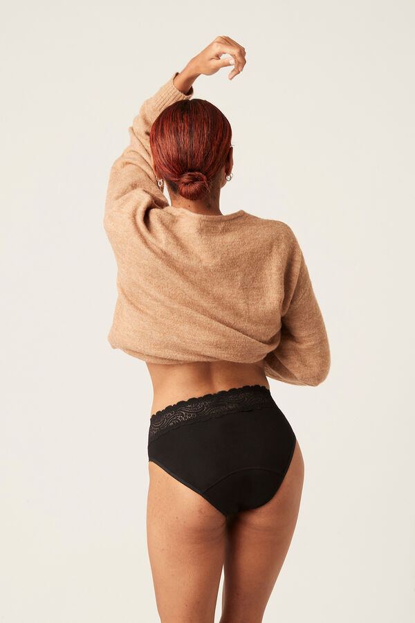 Modibodi Black bamboo high-waisted lace moderate-heavy absorbency period panty black