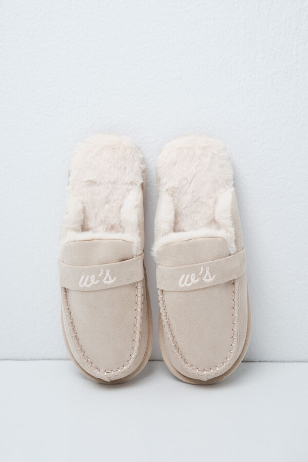 Women'secret Beige lined loafer slippers beige