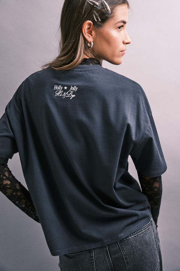 HI&BYE Dark grey glitter short sleeve T-shirt grey