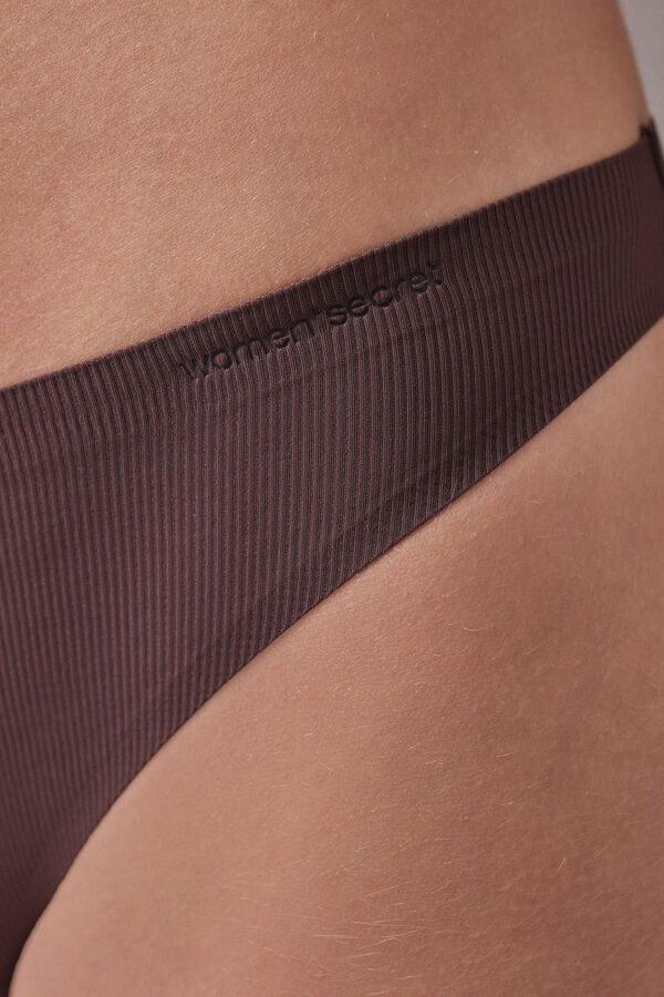 Women'secret Brown microfibre and tulle Brazilian panty nude