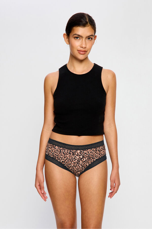 Modibodi Shorty menstruel en dentelle de bambou, flux mod&eacute;r&eacute;, marron nude