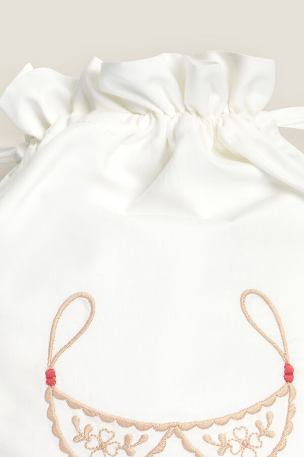 Textura Bolsa algod&oacute;n plastificada bordada blanco