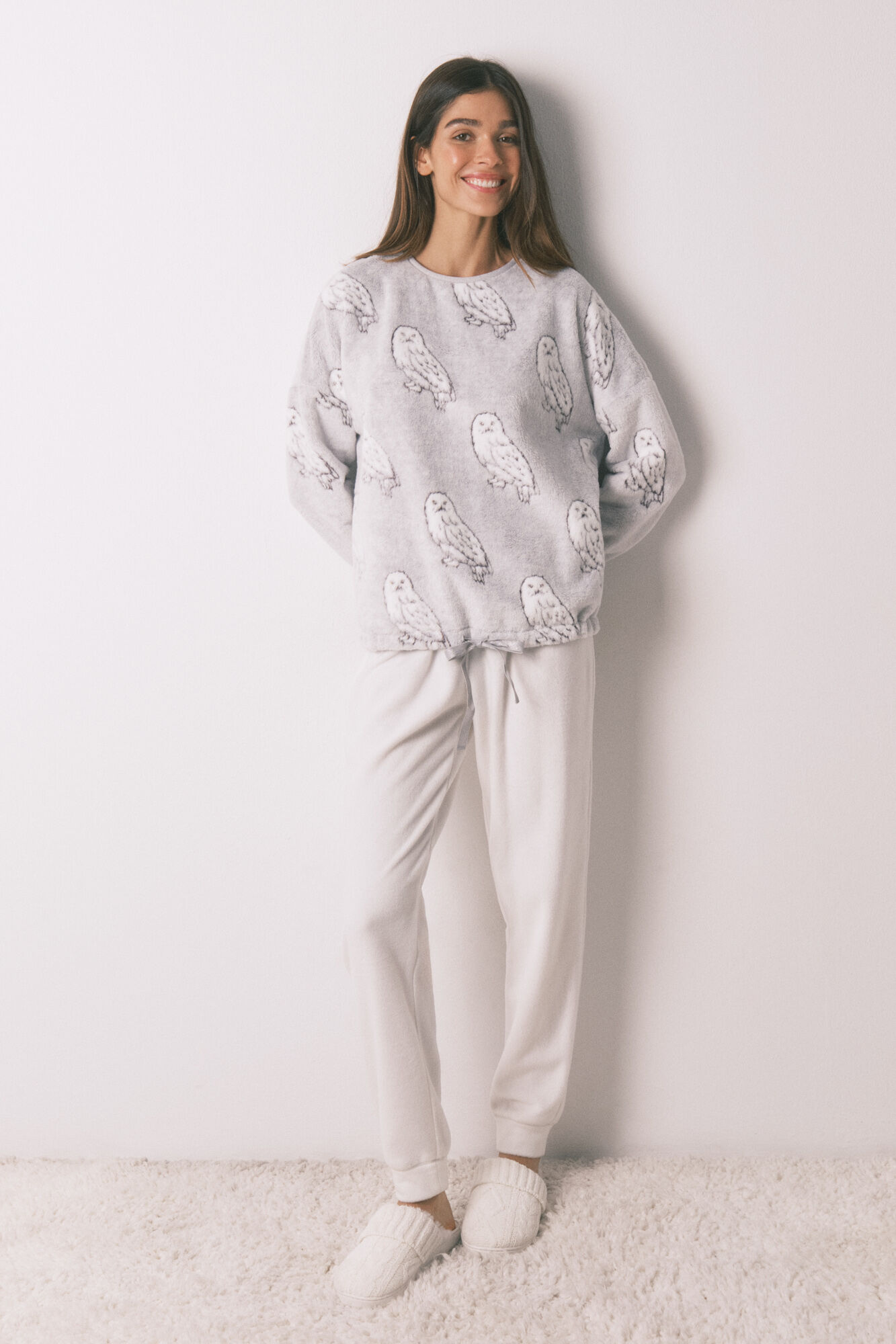 Women'secret Soft fleece long pyjamas with 'Hedwig' print