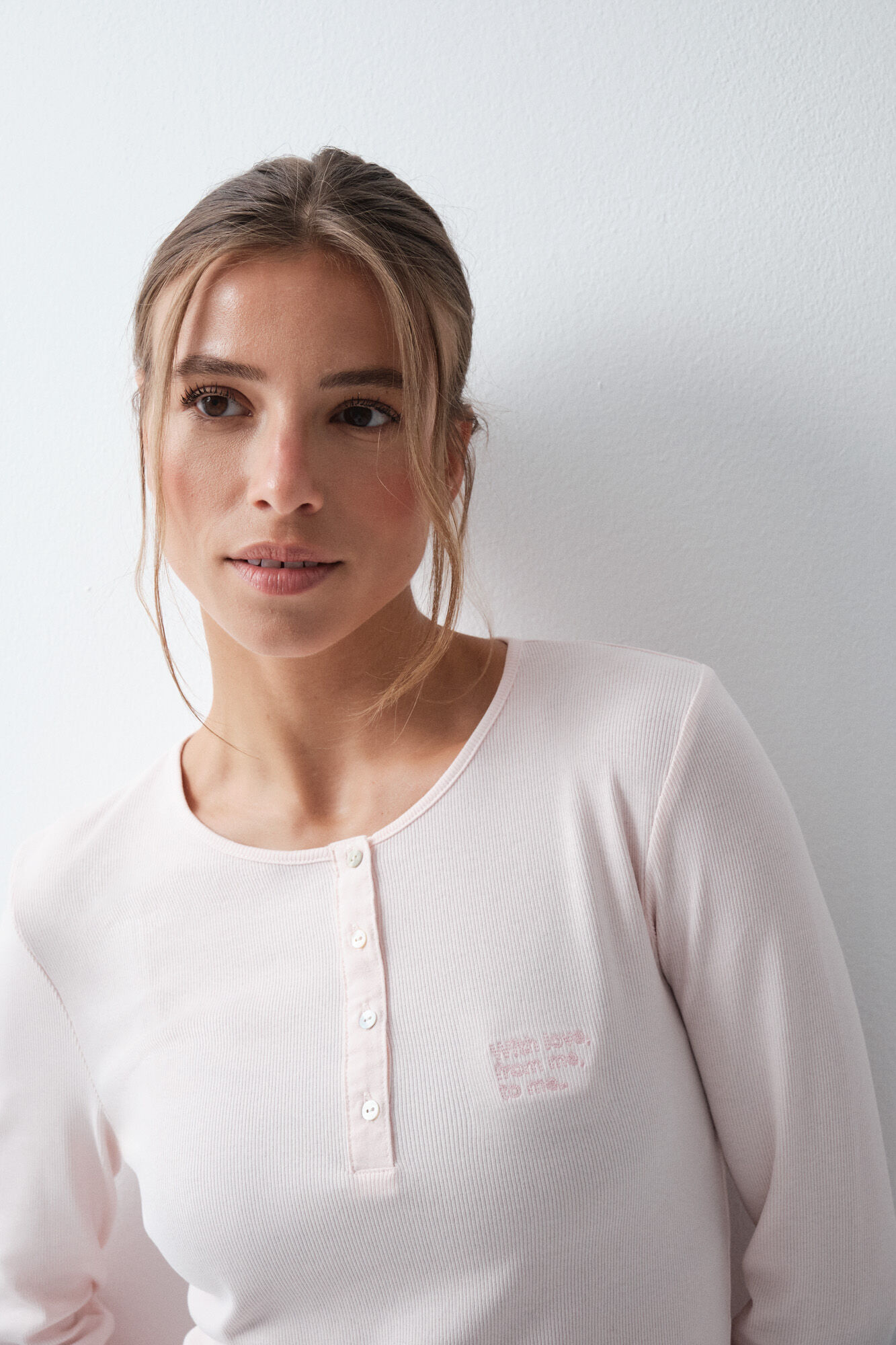 Women'secret Light pink cotton floral long pyjamas