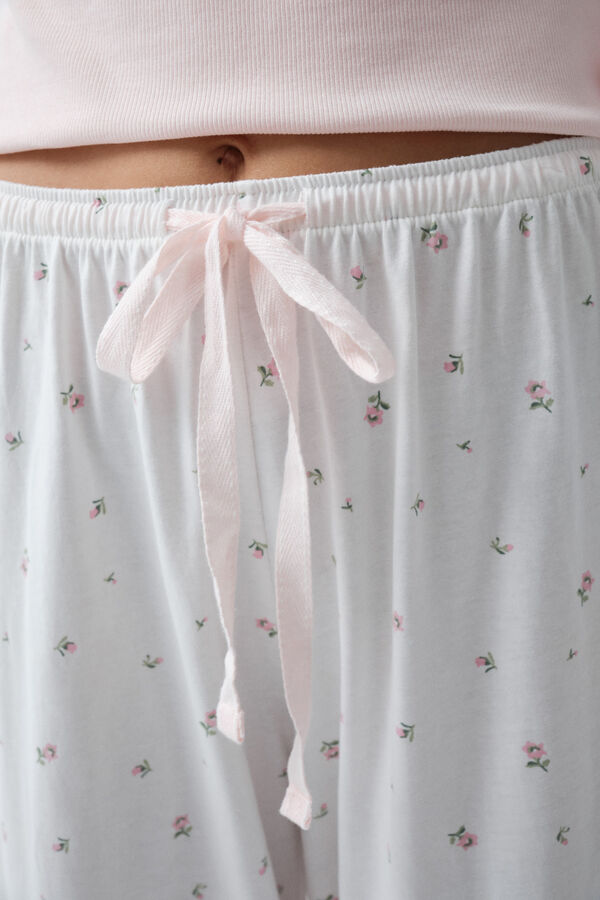 Women'secret Pyjama long &agrave; manches courtes en coton &agrave; fleurs rose clair rose