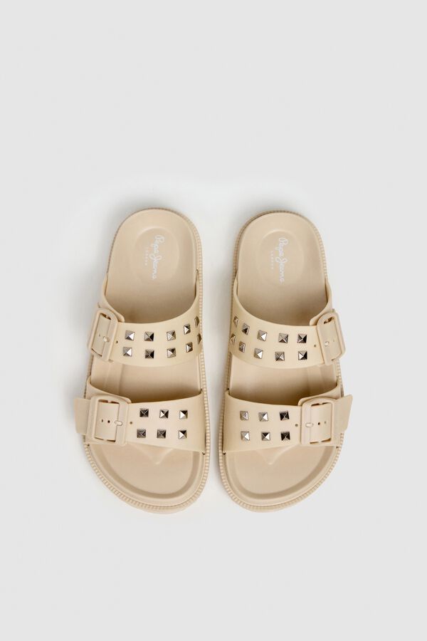 Pepe Jeans Sandalia doble tira tachas marfil