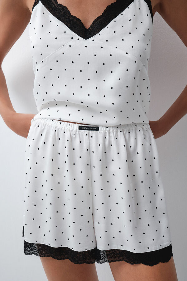 Women'secret Pyjama court &agrave; bretelles blanc &agrave; pois beige
