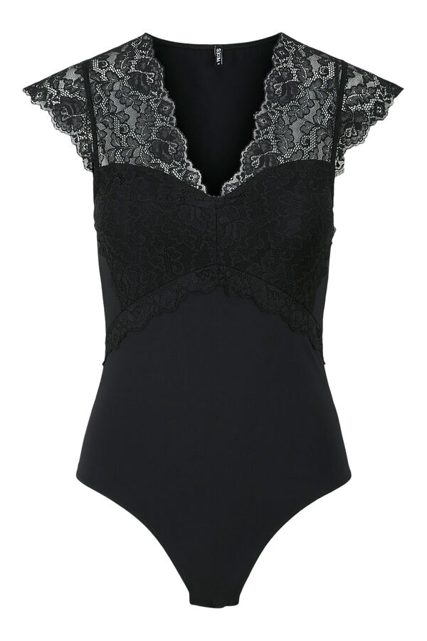 Womensecret Stretch bodysuit with lace black