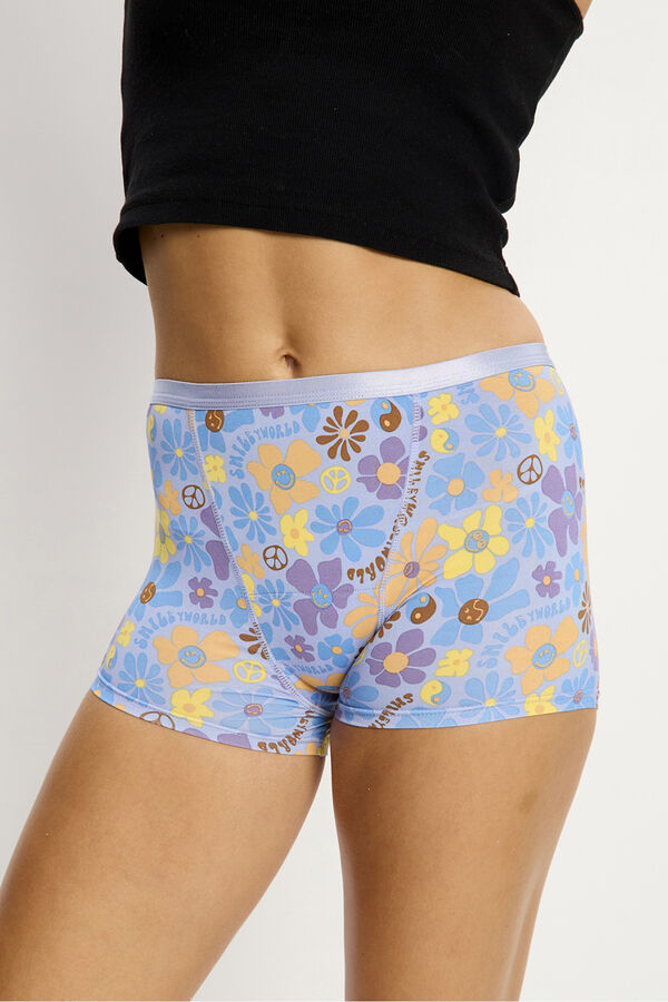 Modibodi SmileyWorld&reg; Bamboo Menstrual Shorts Heavy Flow Blue Print
