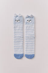 Women'secret Long hair socks with 3D bear print blue