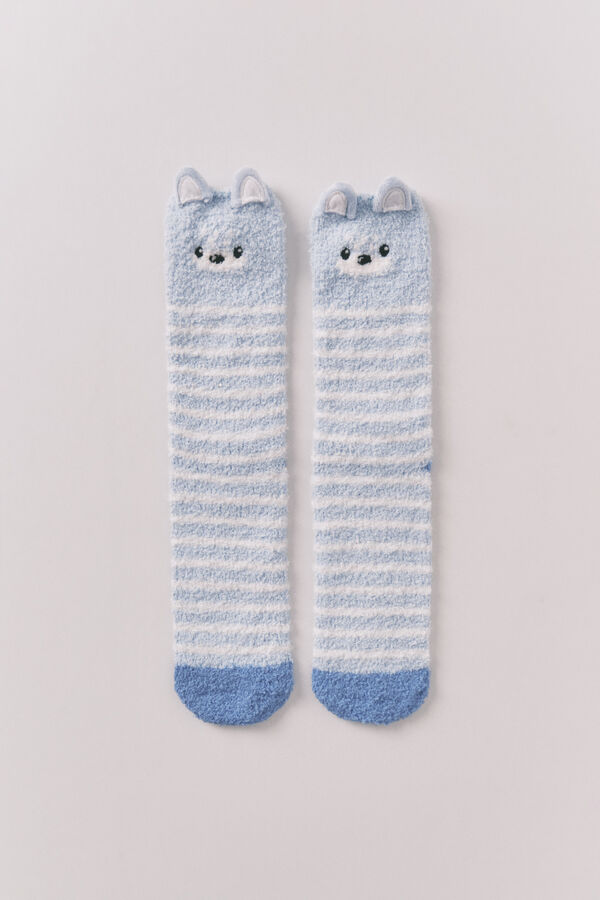 Women'secret Long hair socks with 3D bear print blue
