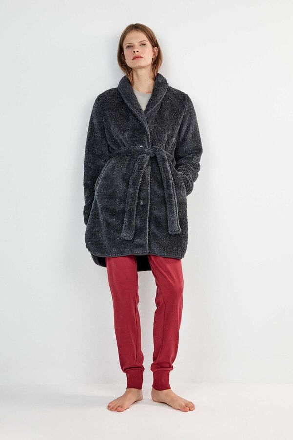Gisela Lurex detail smoking collar robe grey