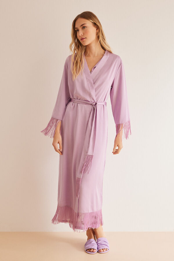 Womensecret Long lilac fringed satin robe pink