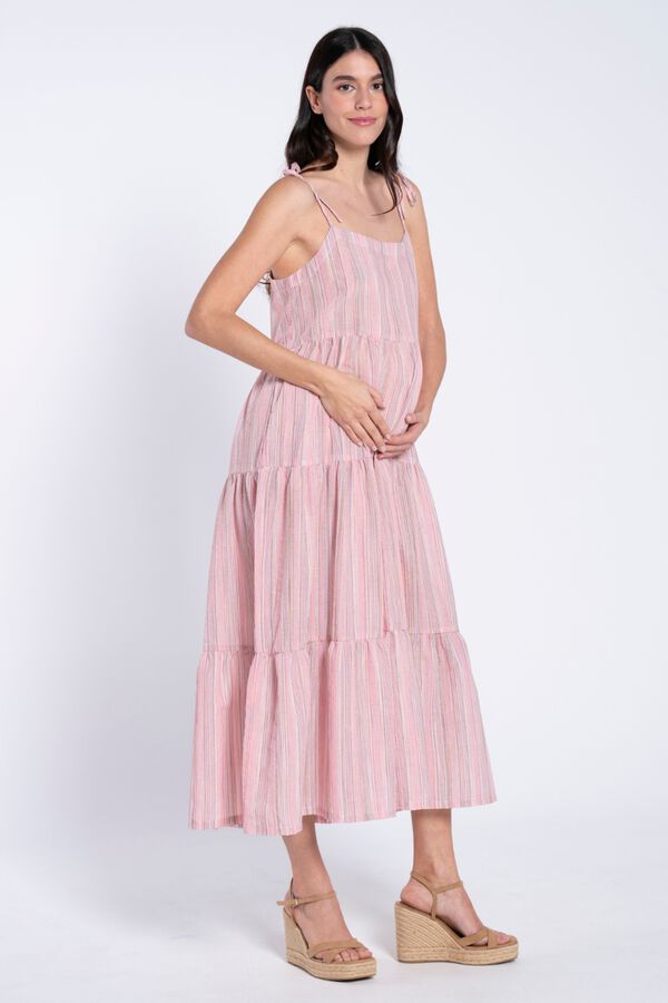 Ohma Striped maternity maxi dress pink