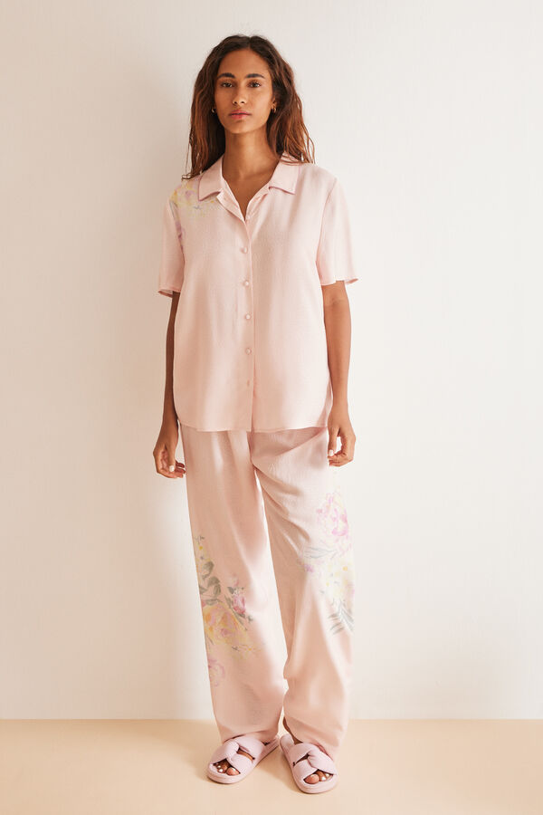 Womensecret Pijama camisero viscosa floral rosa
