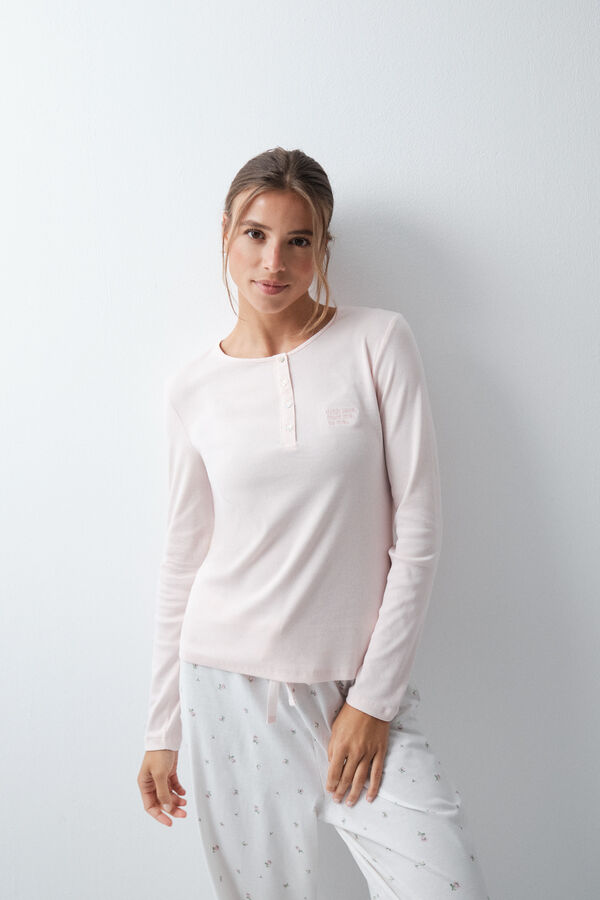 Women'secret Light pink cotton floral long pyjamas pink