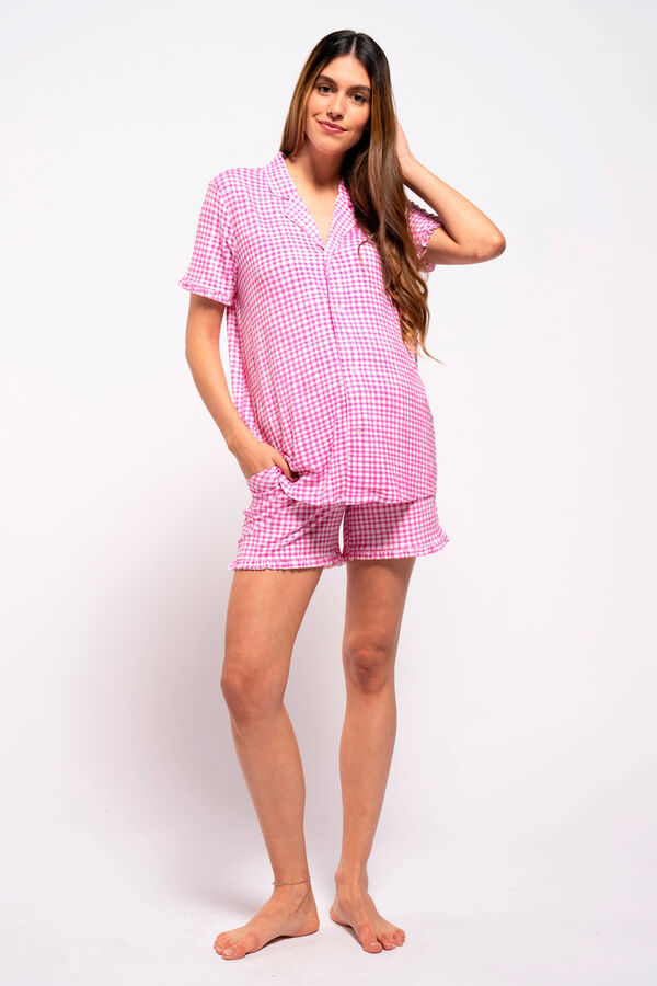 Womensecret Gingham print nursing pyjama suit set Fuksija
