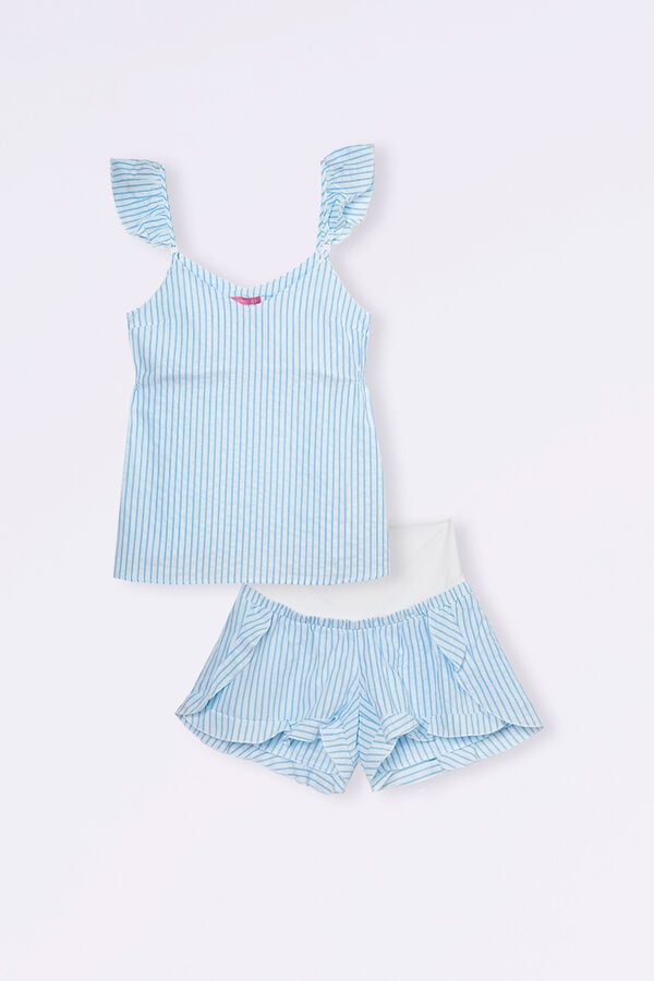 Womensecret Striped plain-weave nursing pyjama set bleu